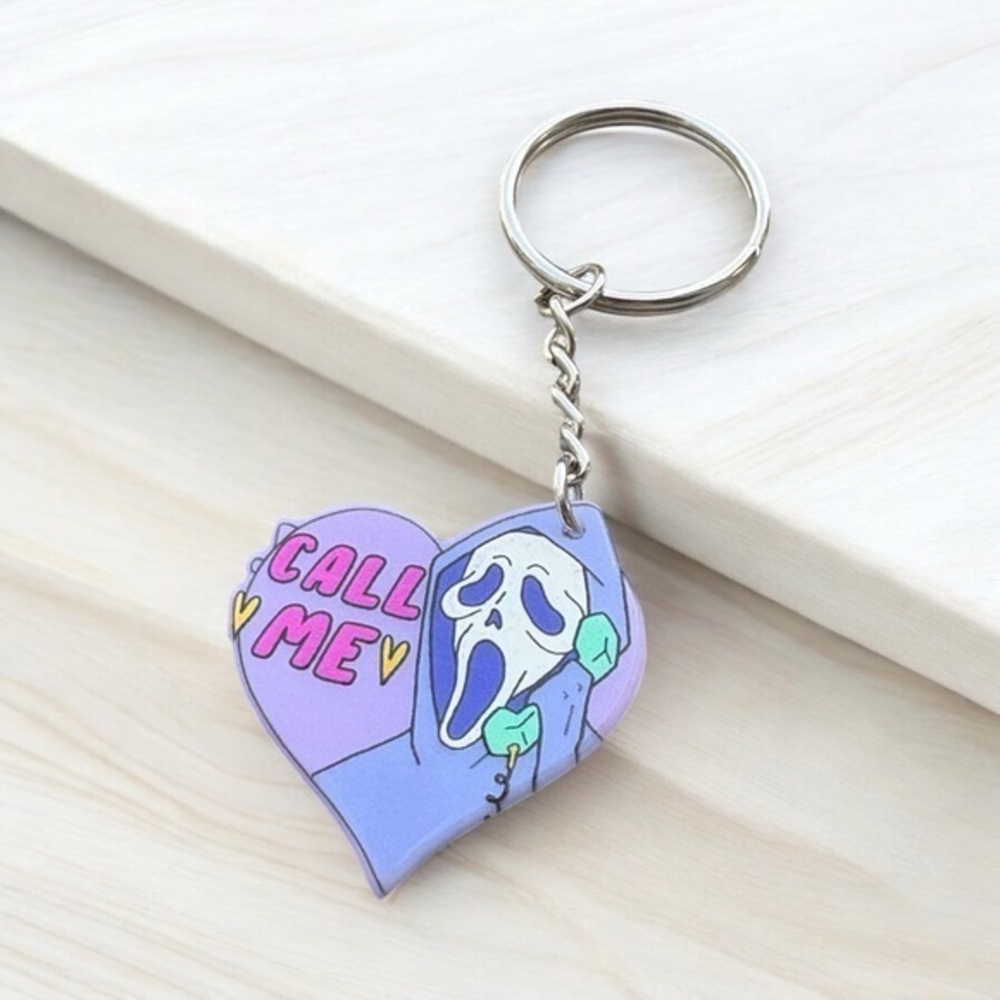 5/$25 Scream Ghostface Call Me Design Heart Keychain Scary Movie